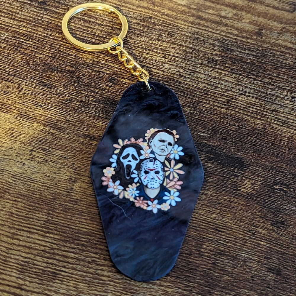 🎃Scary Movie Guys Floral Motel Keychain NEW!